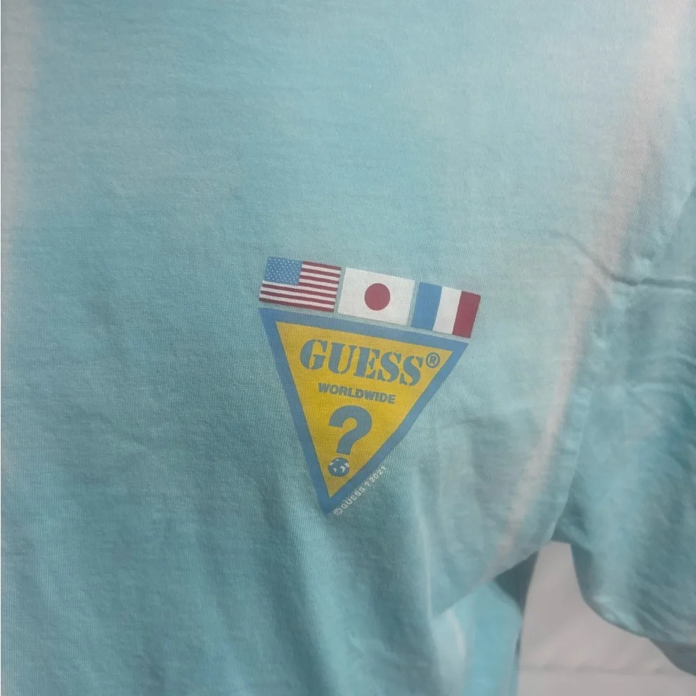 GUESS Originals Blue Tie-Dye Summer Games International Flag T-Shirt Size Small - Picture 4 of 13